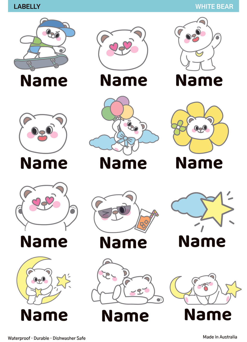 White Bears Name Stickers