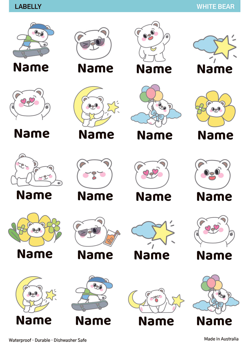 White Bears Name Stickers
