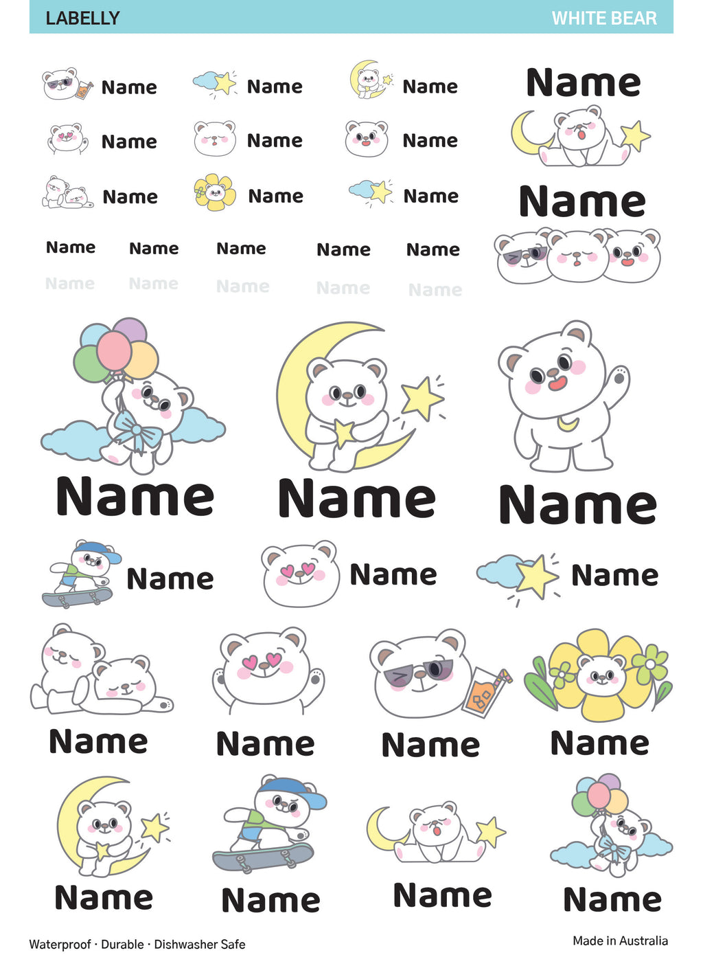 Personalised white bear 3D puffy waterproof name stickers