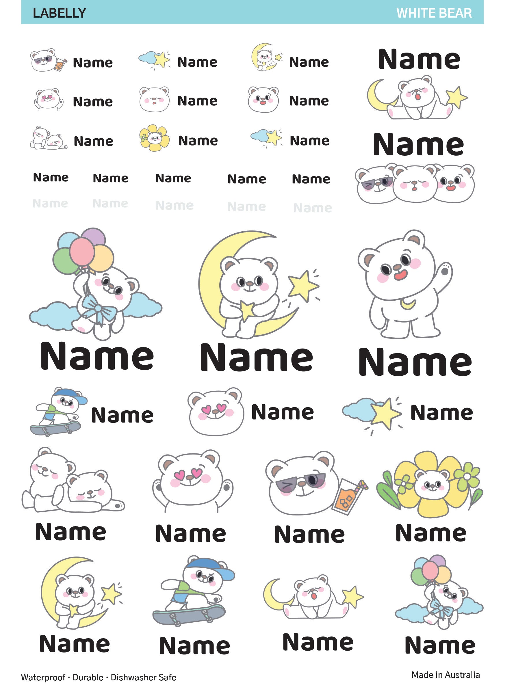 White Bears Name Stickers