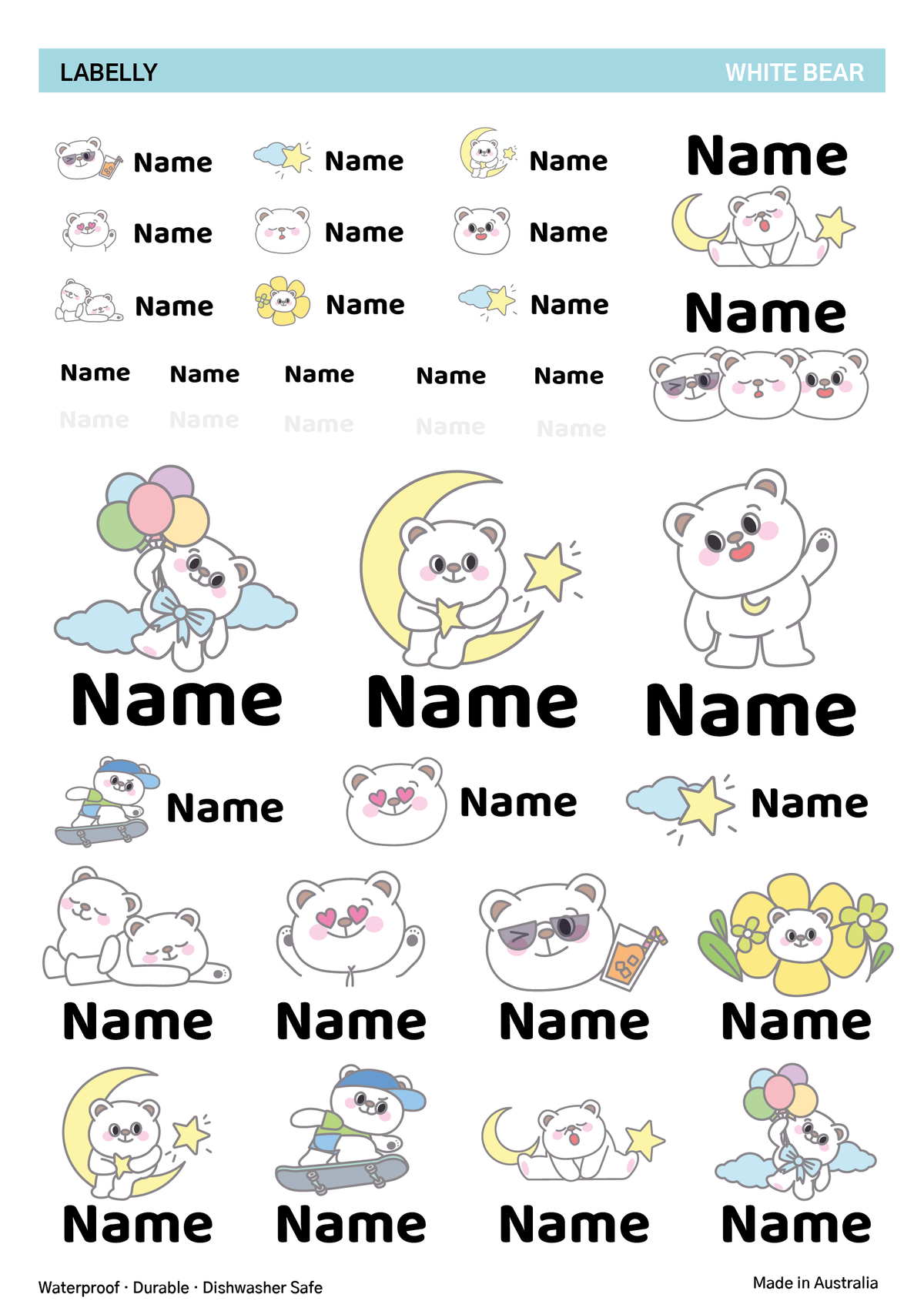 White Bears Name Stickers