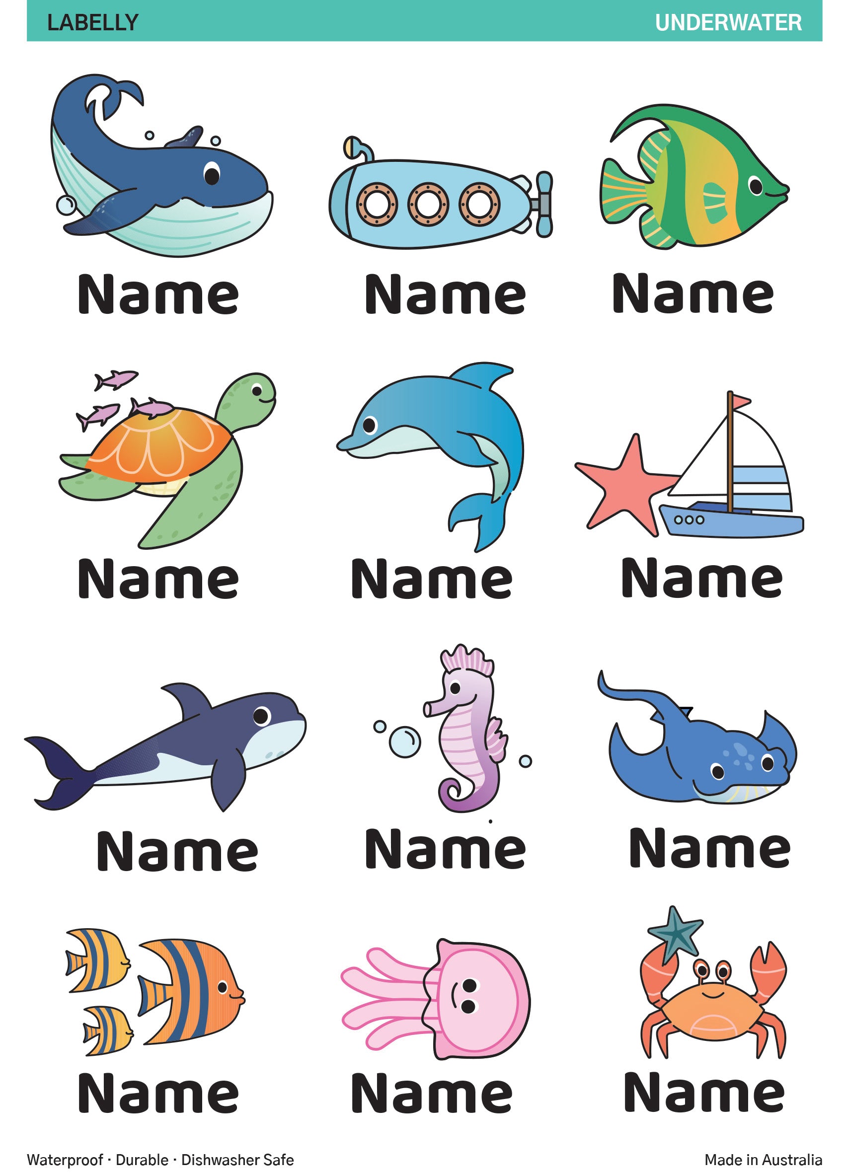 Marine Life Name Stickers